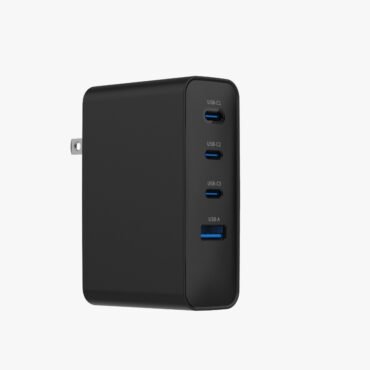 Smart Gate Wall Charger 100W 4 Port 3USB-C USB-A PD 3-PIN Black